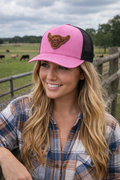 Highland Cow Leather Patch Hat – Pink Richardson 112