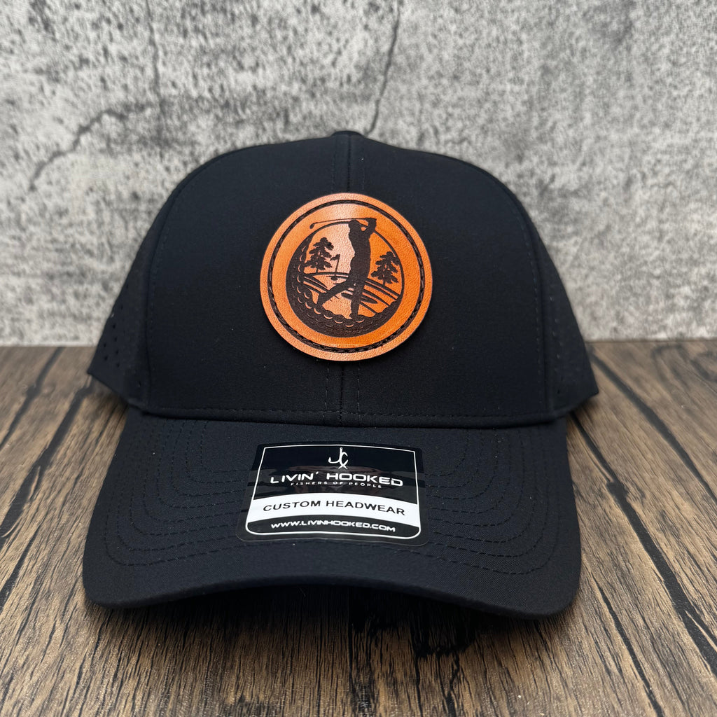 Golf Leather Patch Hat – Black Performance Cap