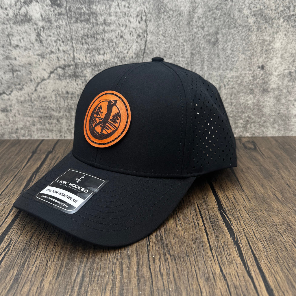 Golf Leather Patch Hat – Black Performance Cap