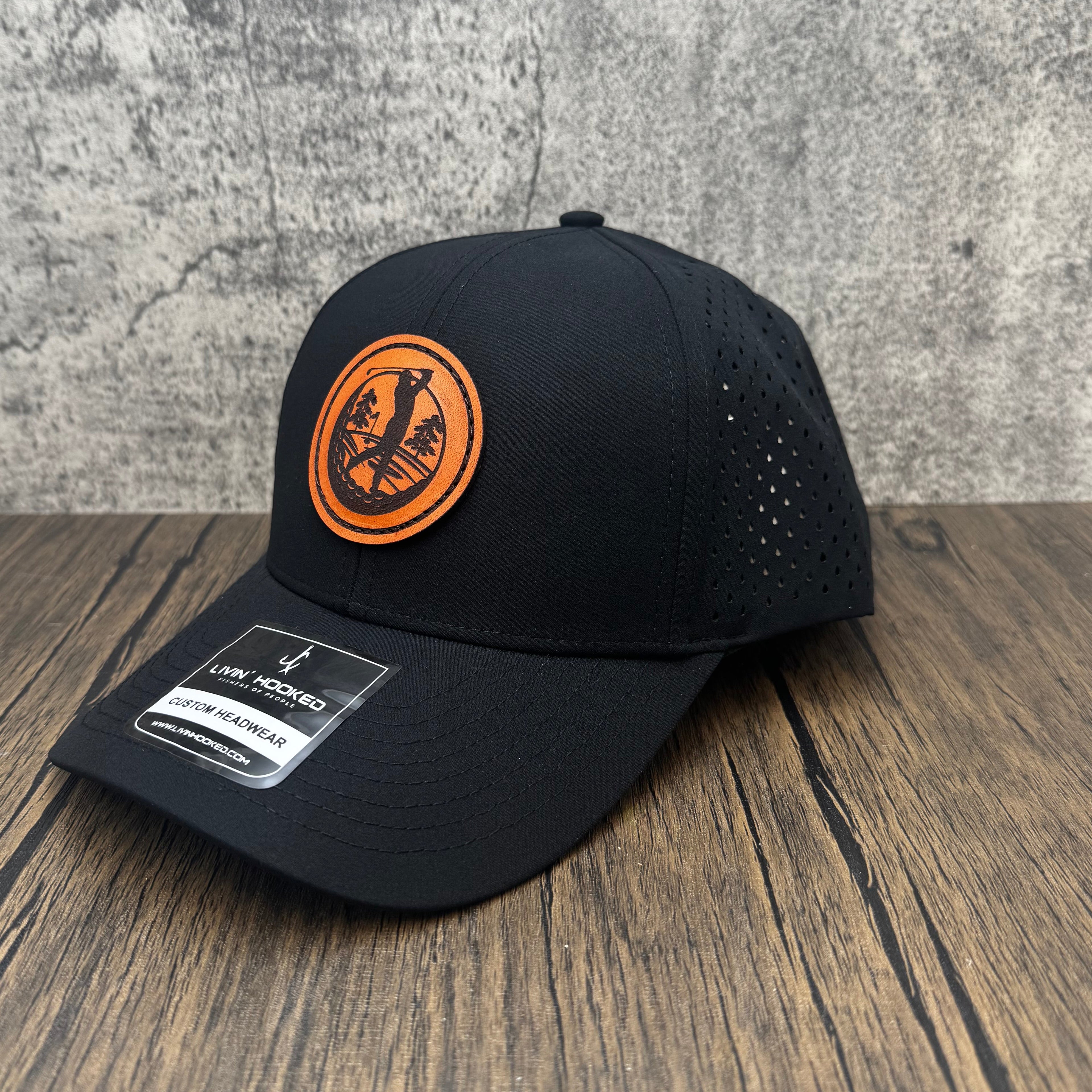 Golf Leather Patch Hat – Black Performance Cap
