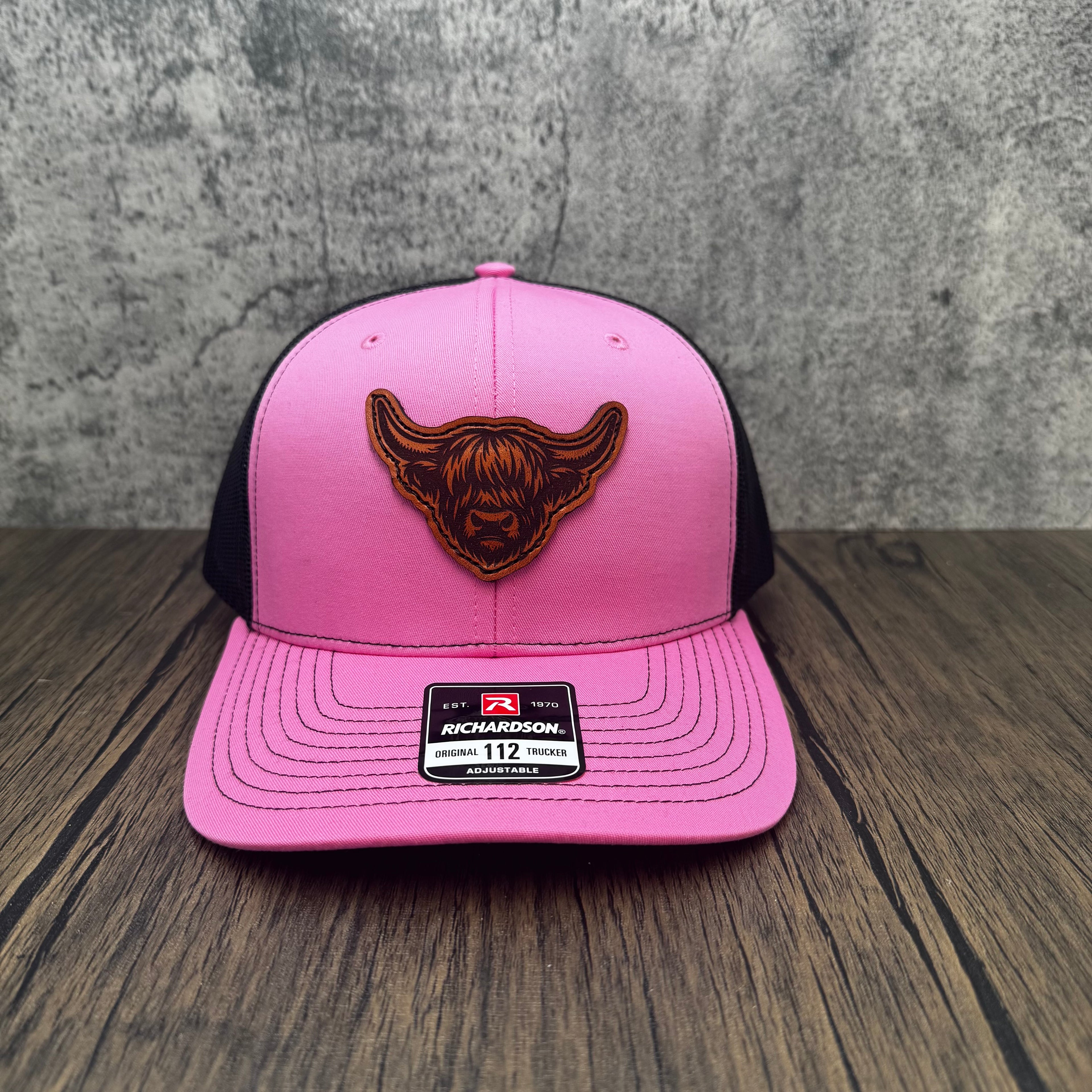 Highland Cow Leather Patch Hat – Pink Richardson 112