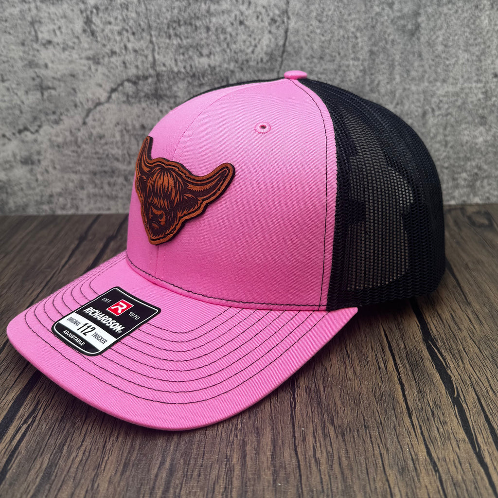Highland Cow Leather Patch Hat – Pink Richardson 112