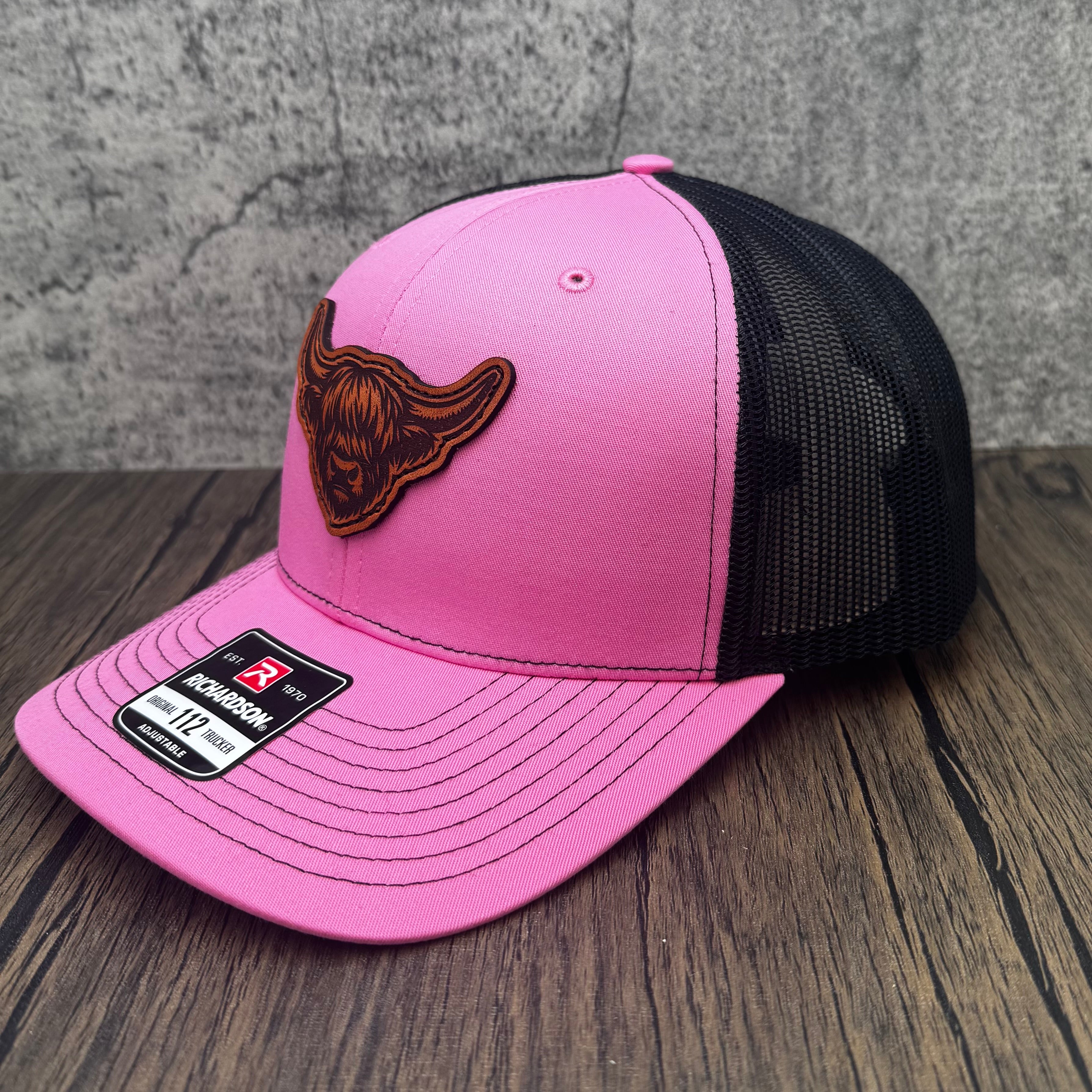 Highland Cow Leather Patch Hat – Pink Richardson 112