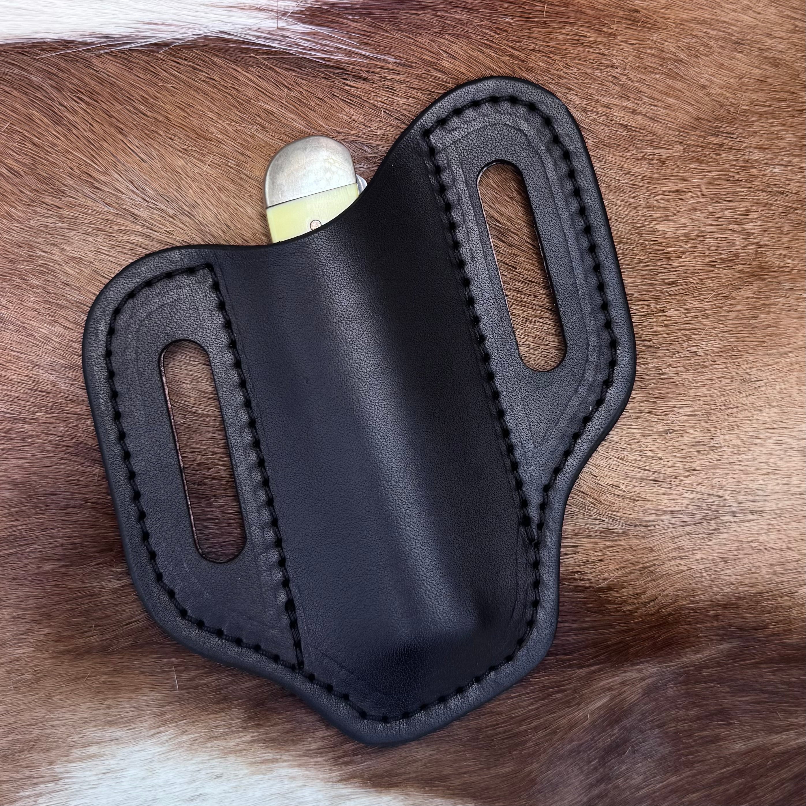 Black Leather Pancake Pocketknife Sheath
