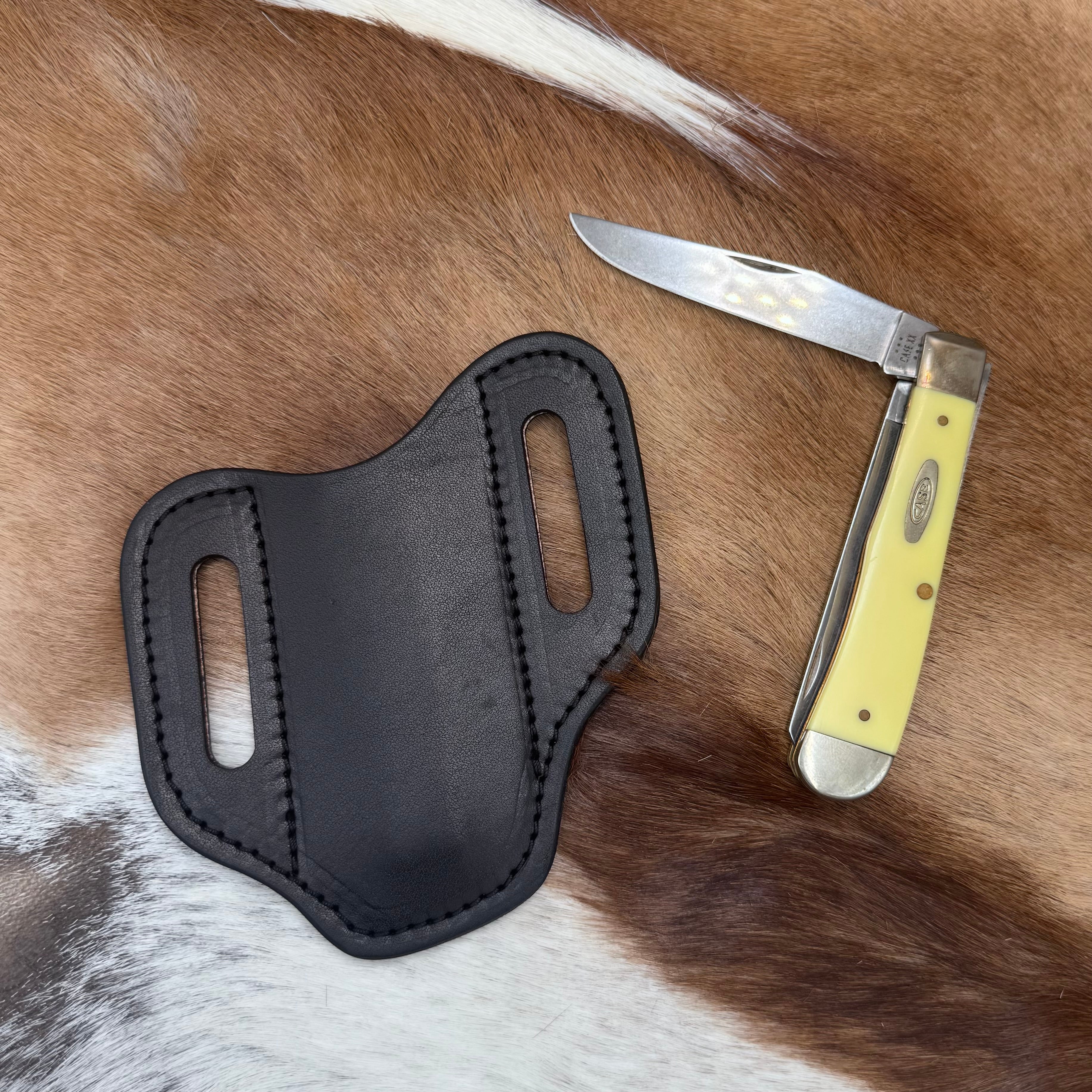 Black Leather Pancake Pocketknife Sheath