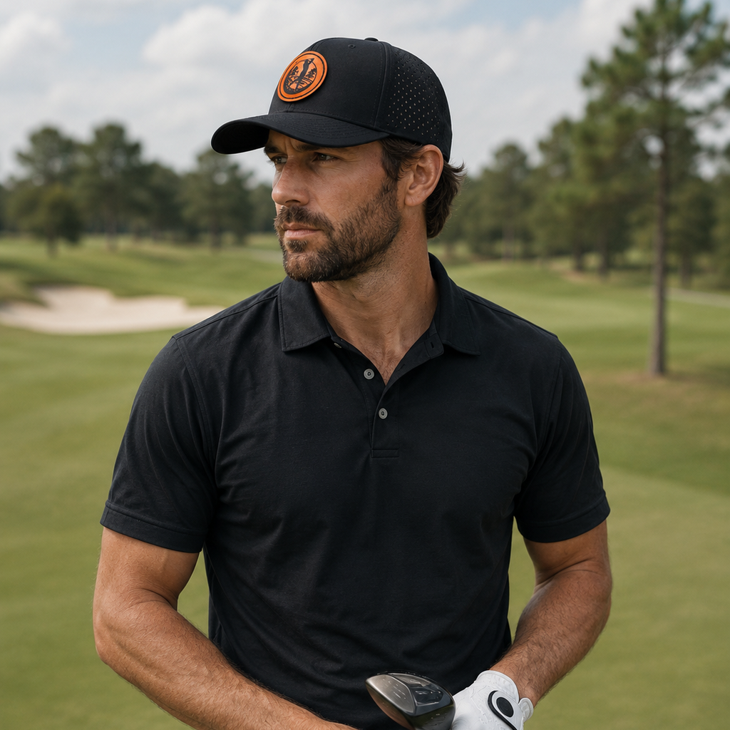 Golf Leather Patch Hat – Black Performance Cap